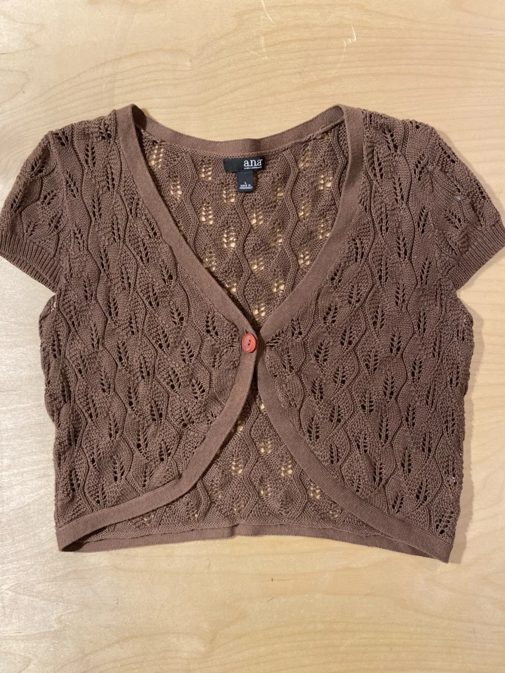 a.n.a Brown Short-Sleeve Knit Bolero Cardigan Large (RS)